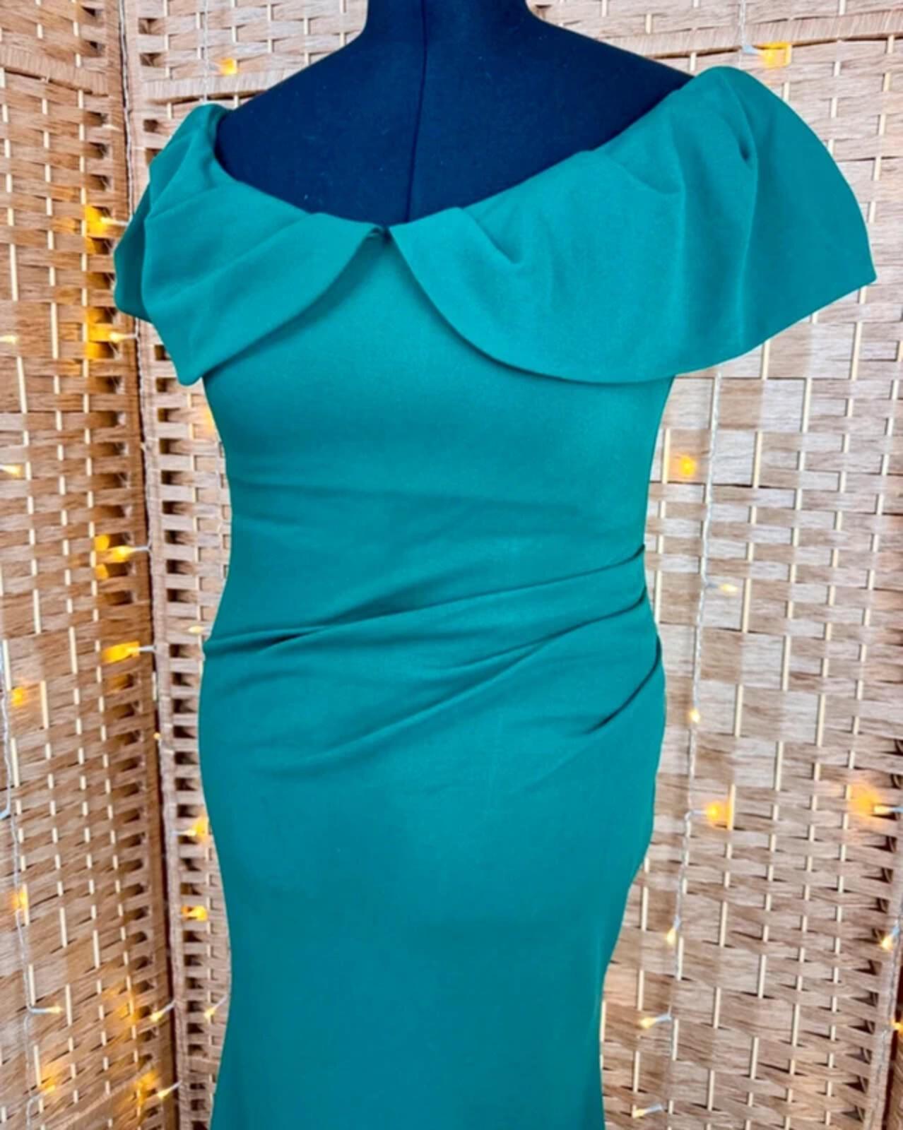 Goddiva Emerald Green Bardot Maxi Gown UK14 US10 BNWT