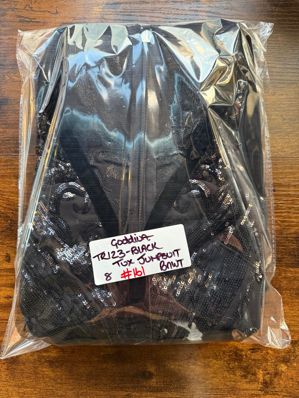 Goddiva London Black Sequin Mesh Bodice Jumpsuit – UK 8