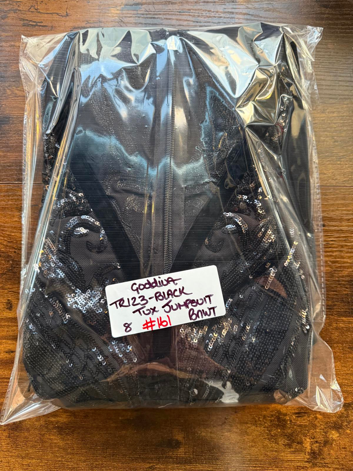 Goddiva London Black Sequin Mesh Bodice Jumpsuit – UK 8