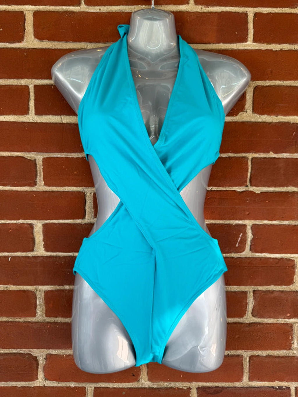 Elegant Aqua Wrap Swimsuit Set - Stylish One Piece