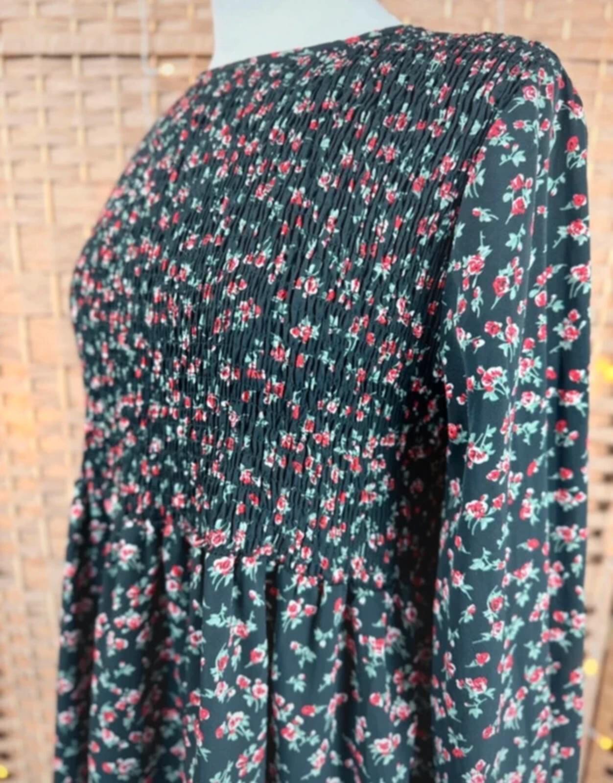 Daisy Street Floral Smock Dress UK 8 US 4 Black Mini Cottagecore