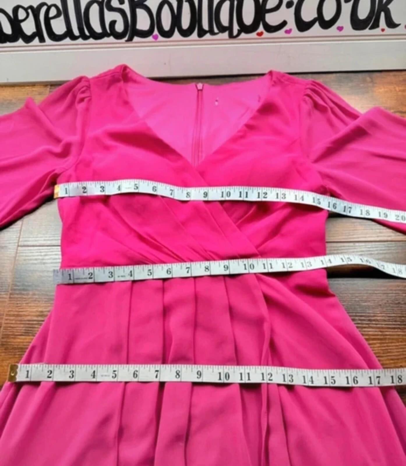 Cerise Pink Chiffon Hanky Hem Dress UK 10-12 Wedding Guest
