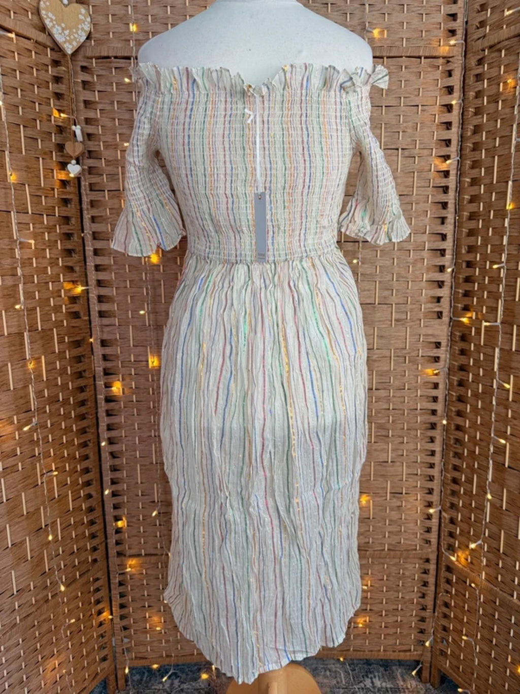 BNWT Anmol Lurex Stripe Boho Midi Dress UK10-14 Festival /Coverup