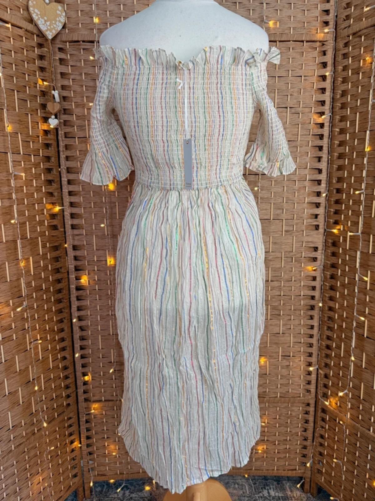 BNWT Anmol Lurex Stripe Boho Midi Dress UK10-14 Festival /Coverup