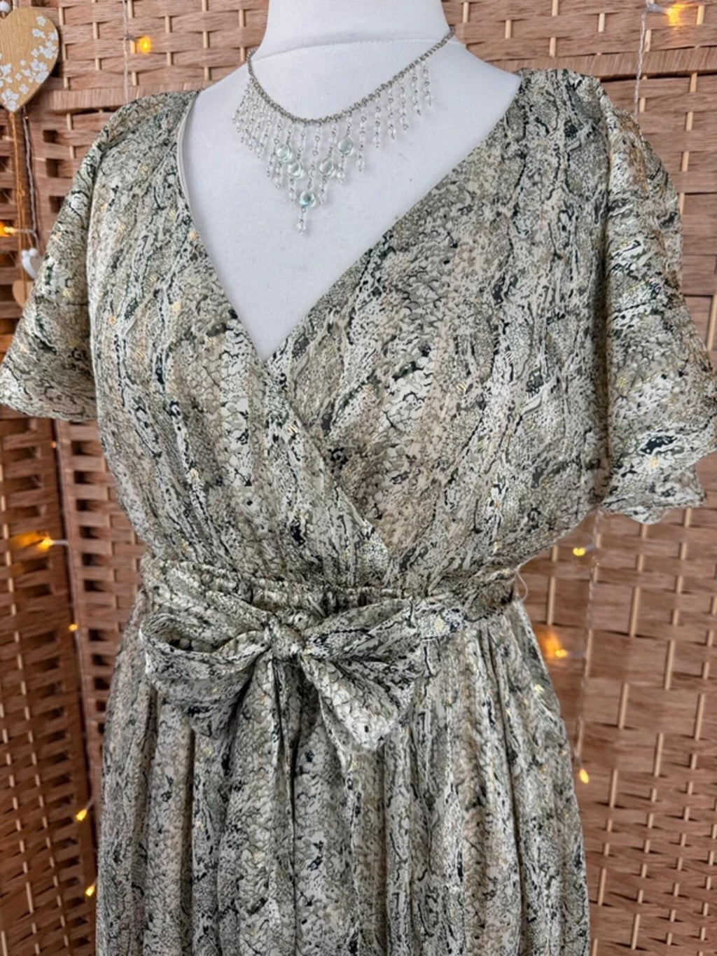 BNWT Goddiva Metallic Snake Print Maxi Dress UK10-12 Gold