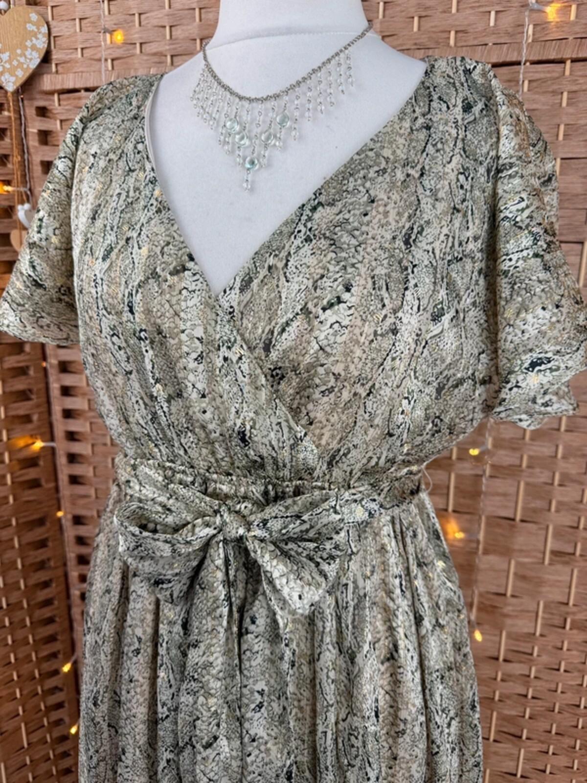 BNWT Goddiva Metallic Snake Print Maxi Dress UK10-12 Gold