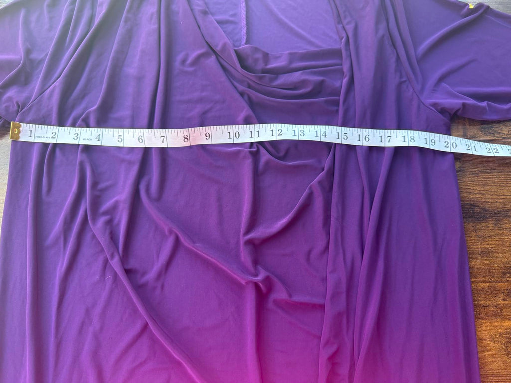 Barberellas Boutique Purple Draped Stretch Dress Cowl Neck 3/4 Sleeves, UK 12-14