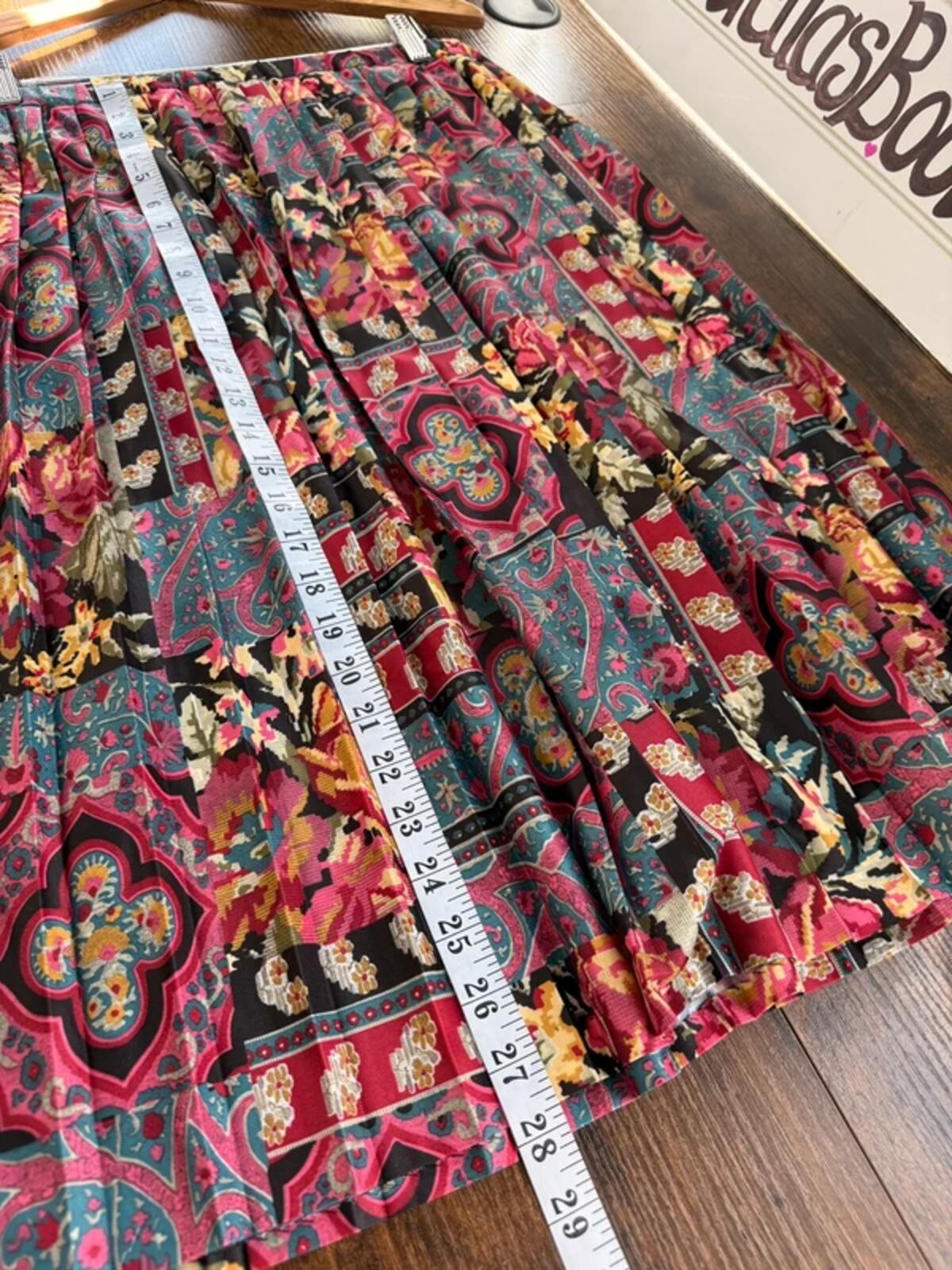 Vintage Pleated Midi Skirt UK 10–12 Y2K Floral Boho Festival