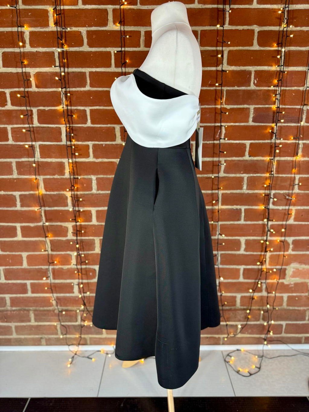 Goddiva London Black & Cream Bow Bust Midi Dress – UK 12 ⚠️ Read Condition Note