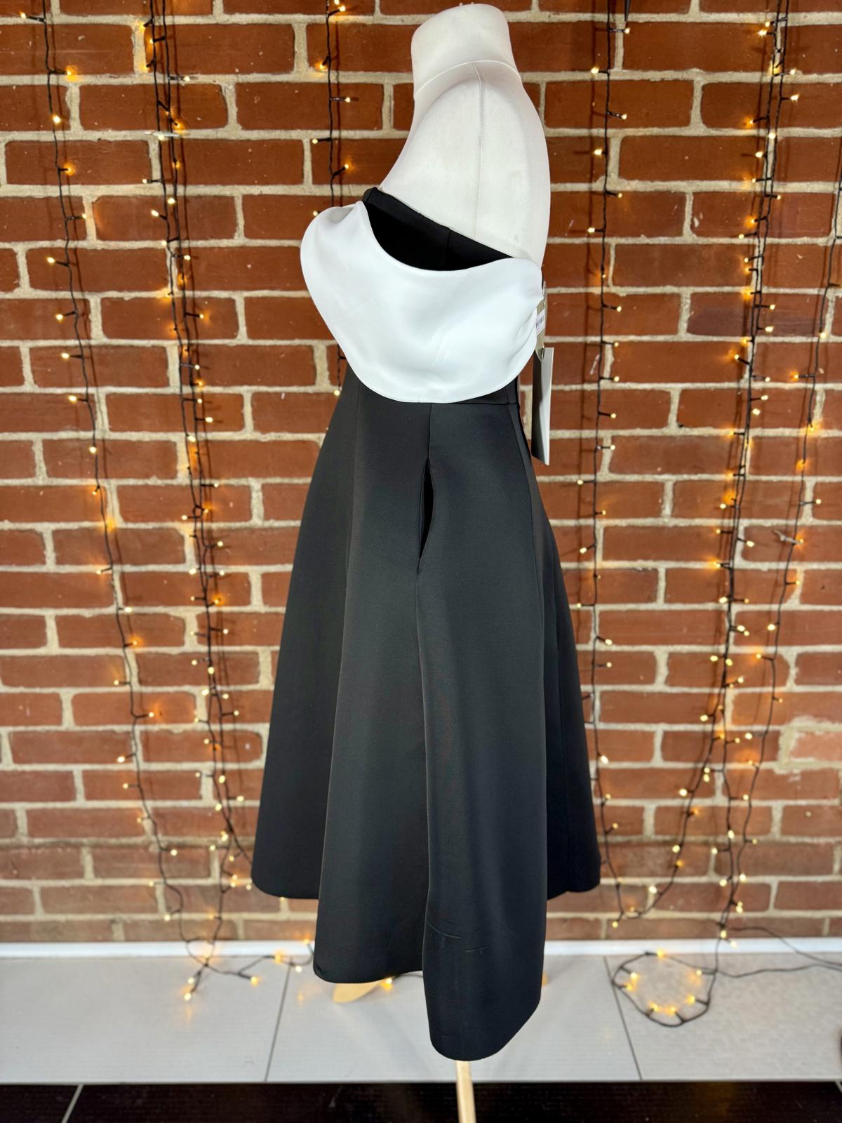 Goddiva London Black & Cream Bow Bust Midi Dress – UK 12 ⚠️ Read Condition Note