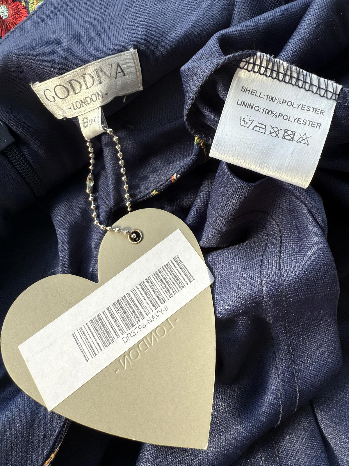 Goddiva DR3798 Navy Floral Embroidered Maxi Dress – UK 8  BNWT            90