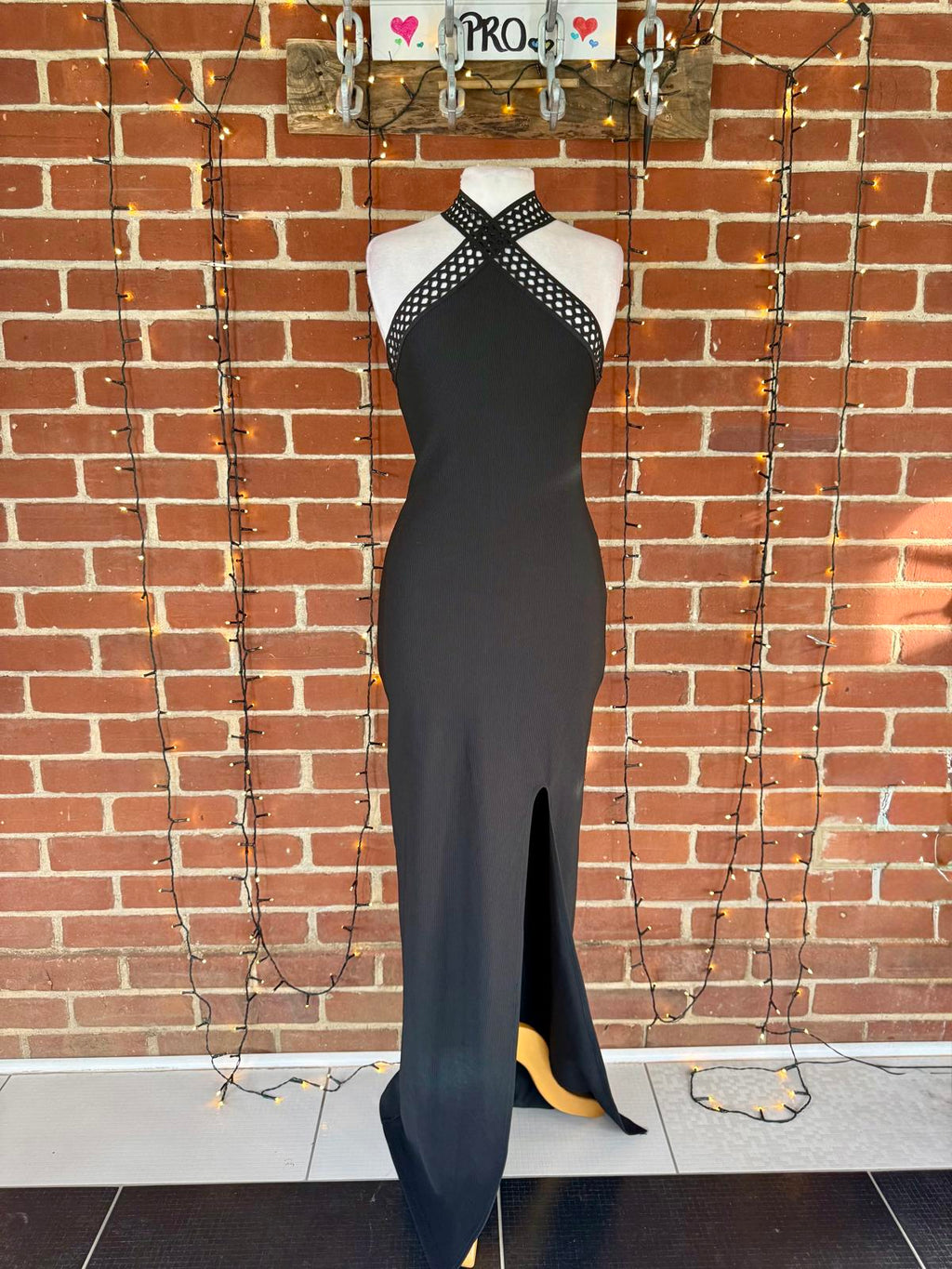 Barberellas Boutique Black Cross Front Halter Maxi Gown Dress UK 8 VGC