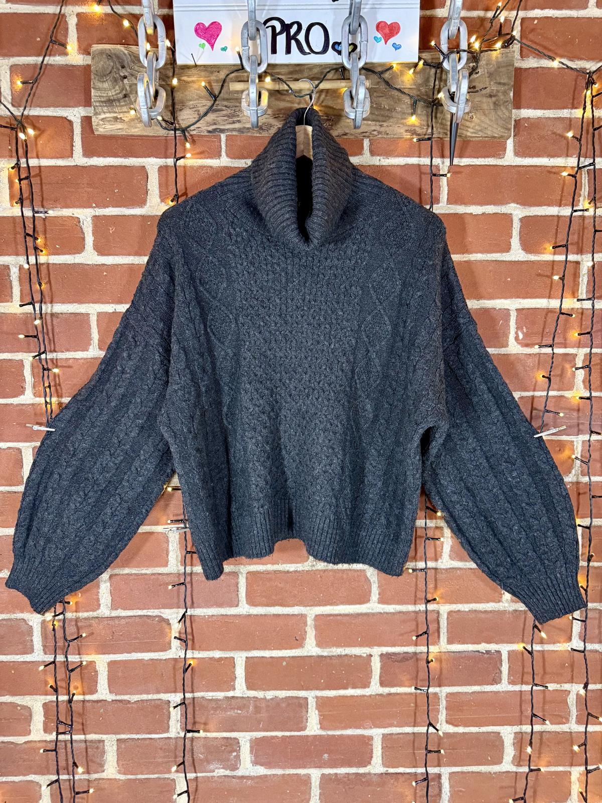 🖤 F&F Charcoal Grey Cable Knit Roll Neck Jumper – Size 14 (Bust 38.5”)