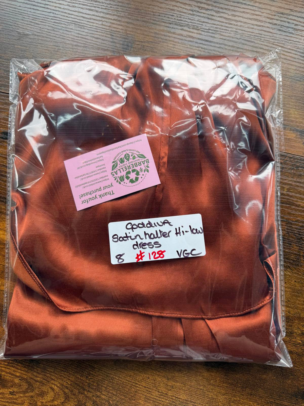 Goddiva Copper Satin Halter Dress UK 8 VGC Evening Party Occasion Gown #128