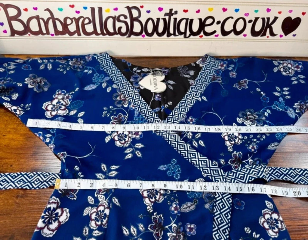Goddiva Reversible Wrap Dress UK 10-14 Blue Floral Midi Boho