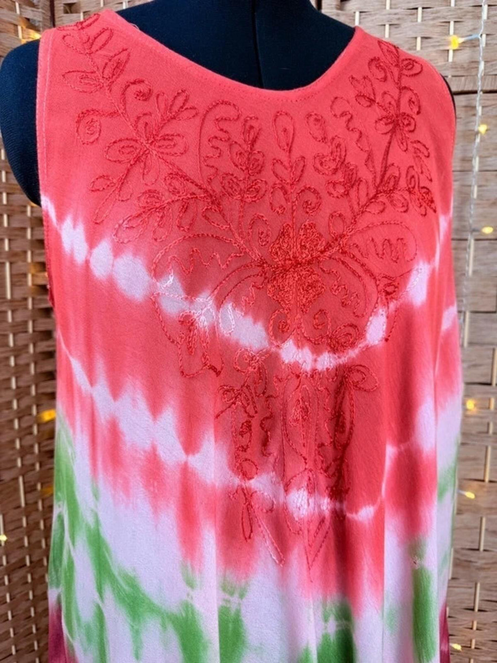 Boho Tie Dye Swing Dress Embroidered Summer Cover Up 16-18