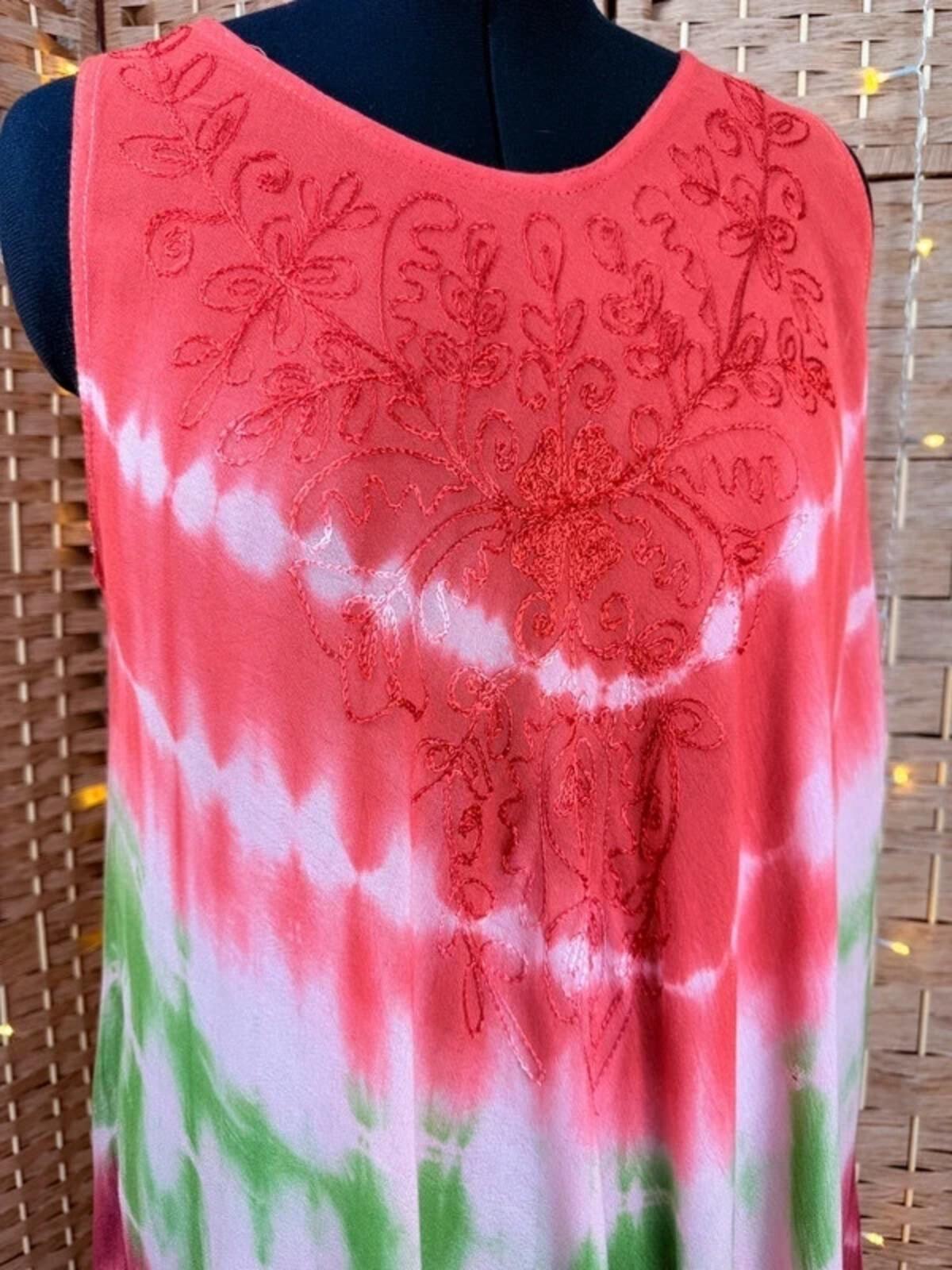 Boho Tie Dye Swing Dress Embroidered Summer Cover Up 16-18