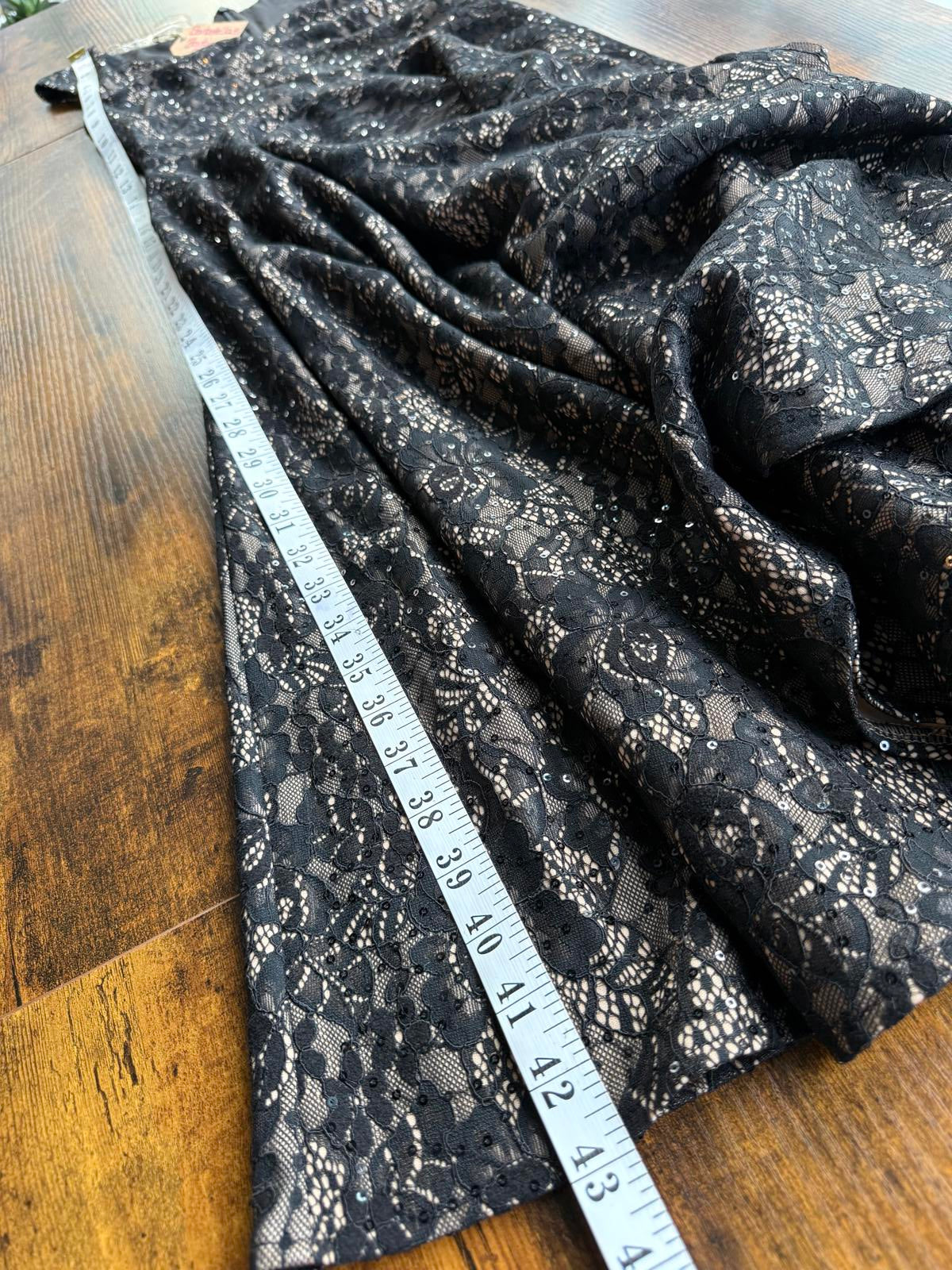 Black Lace Sequin Fit & Flare Midi Dress UK 6 EU 34 US 2 Party Evening Wedding