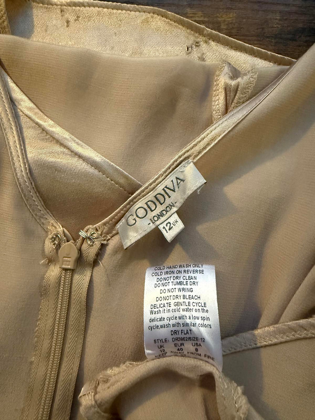 Goddiva Champagne Satin Maxi Dress UK 12 – Button Front Vintage Read Info! 227