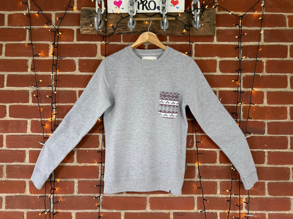 Vintage 2010s Bellfield Sweatshirt Small Grey Aztec Pocket Elbow Patch