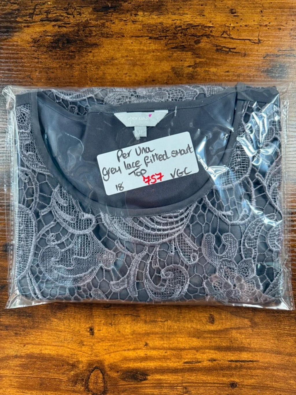 Per Una Lace Top UK 18 Grey Floral Occasion Blouse Elegant