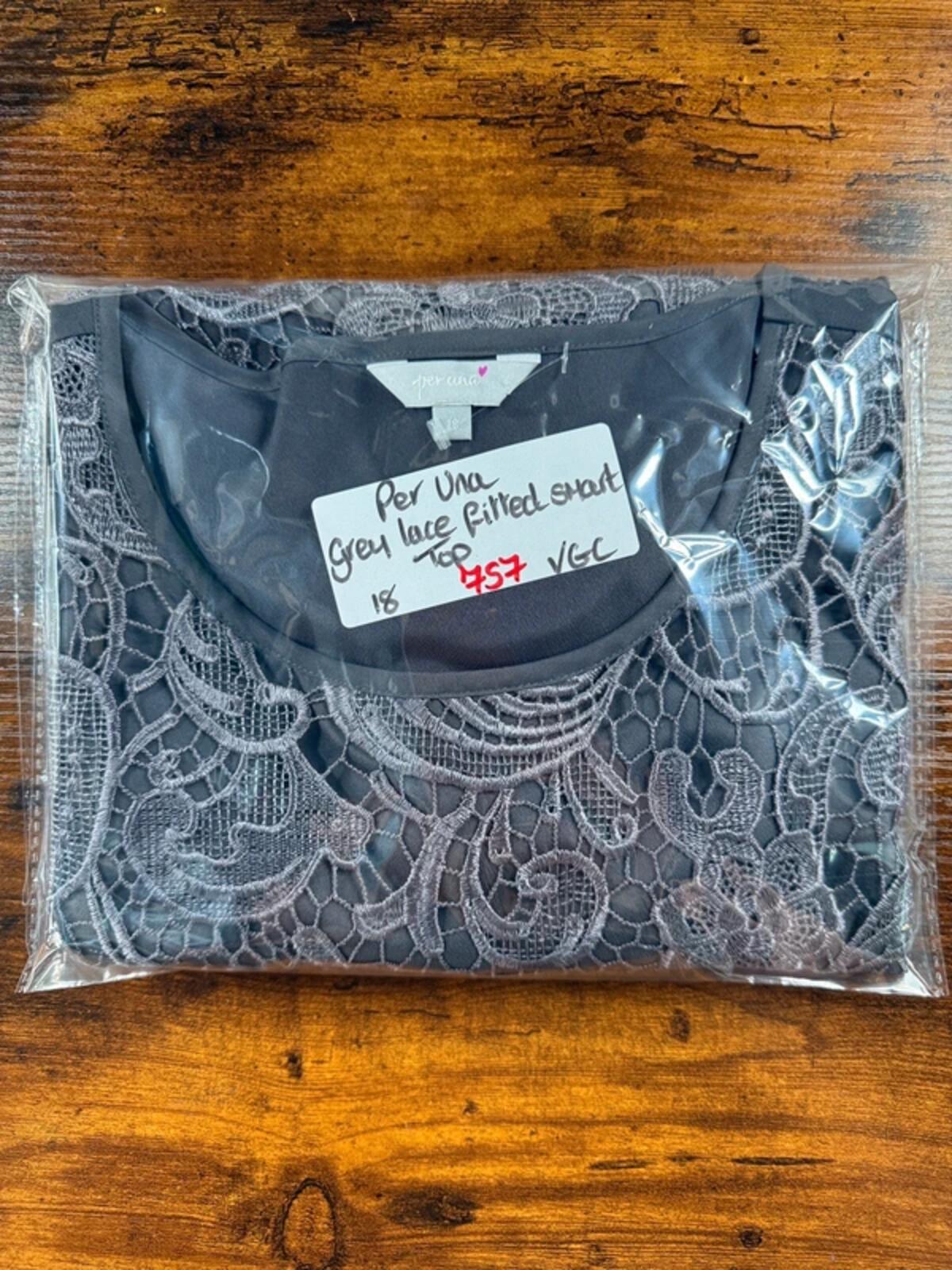 Per Una Lace Top UK 18 Grey Floral Occasion Blouse Elegant