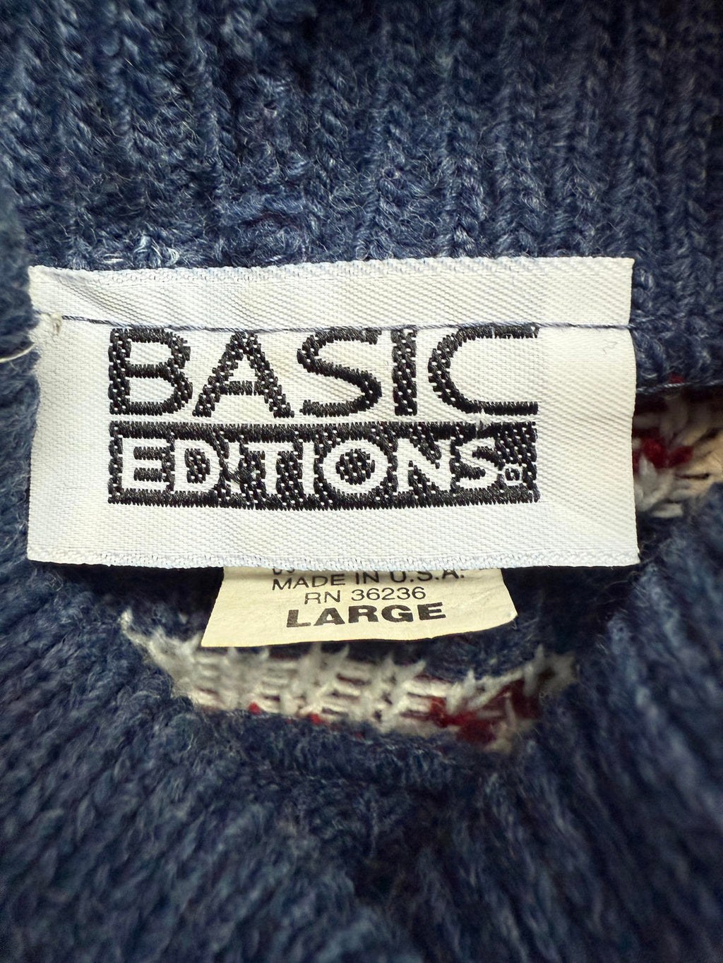 Vintage 80s/90s Basic Editions USA Fair Isle Knit Sweater Red Navy L NUM56