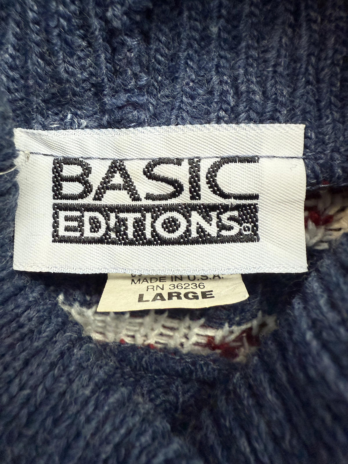 Vintage 80s/90s Basic Editions USA Fair Isle Knit Sweater Red Navy L NUM56