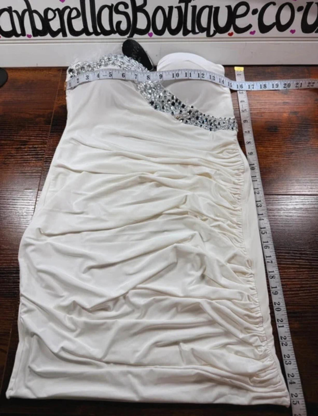 Goddiva Cream Strapless Sequin Bodycon Dress UK 10 Bandeau