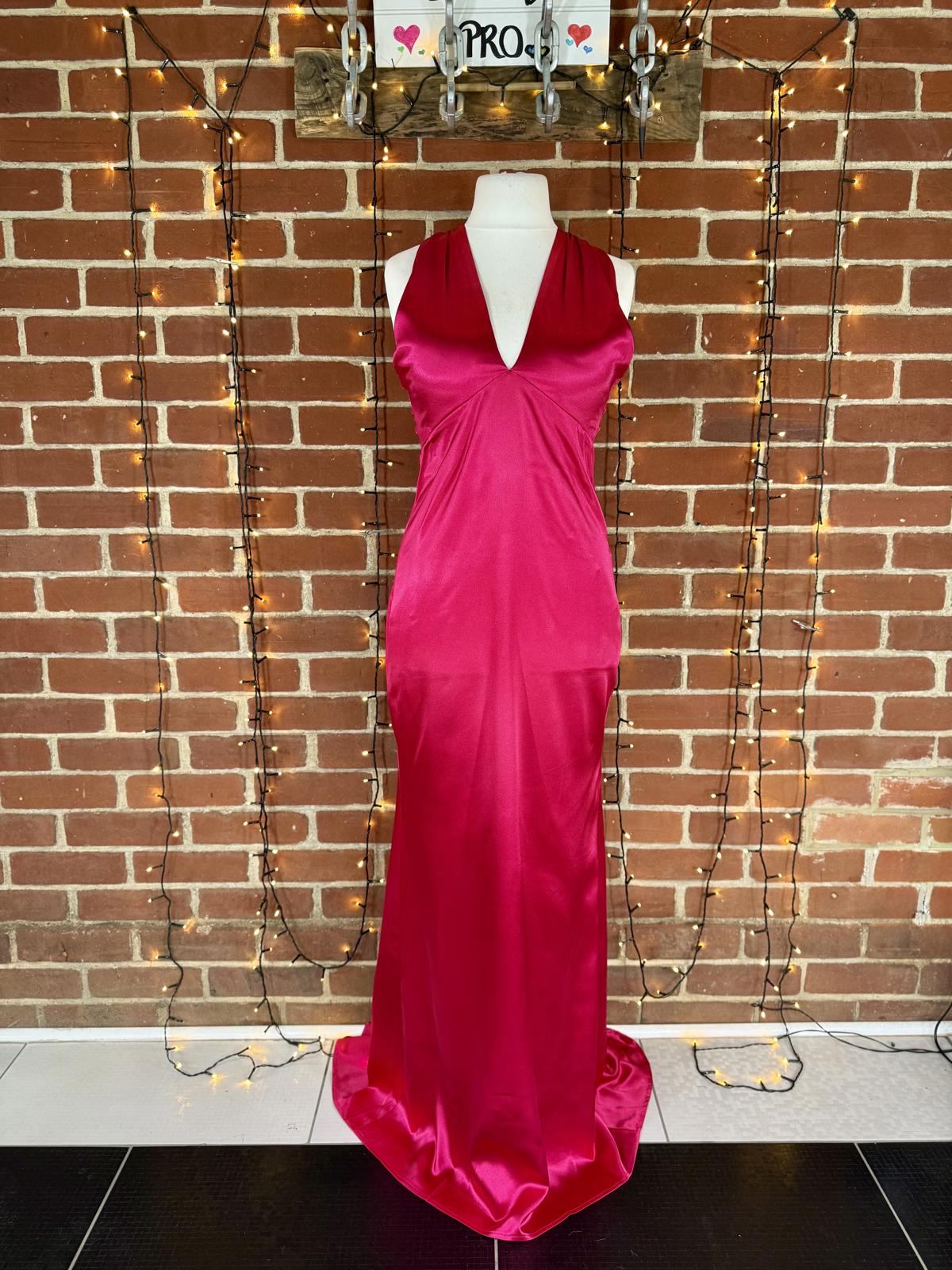 💗Vicky Pattison x Goddiva Hot Pink Satin Halter Maxi Dress UK 12 #105