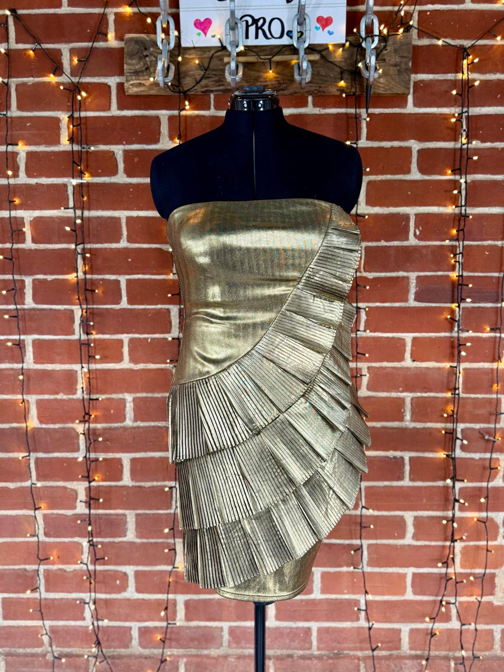 Goddiva London Metallic Gold Strapless Pleated Dress – UK 14 - VGC