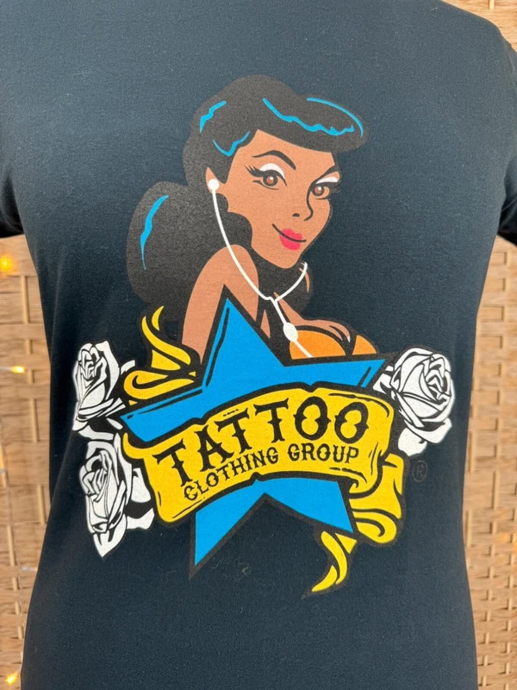 Tattoo Clothing Group Black Graphic T-Shirt with Retro Girl Design UK 12-14