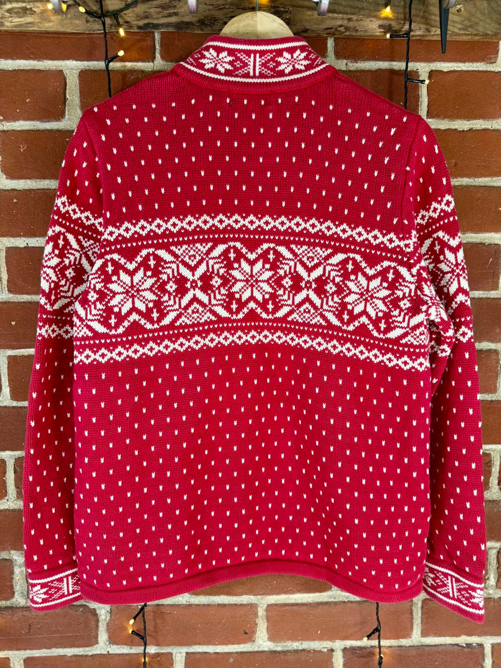 90s Vintage Lands’ End Fair Isle Red Half-Zip Sweater Made in Japan (M / 10–12)