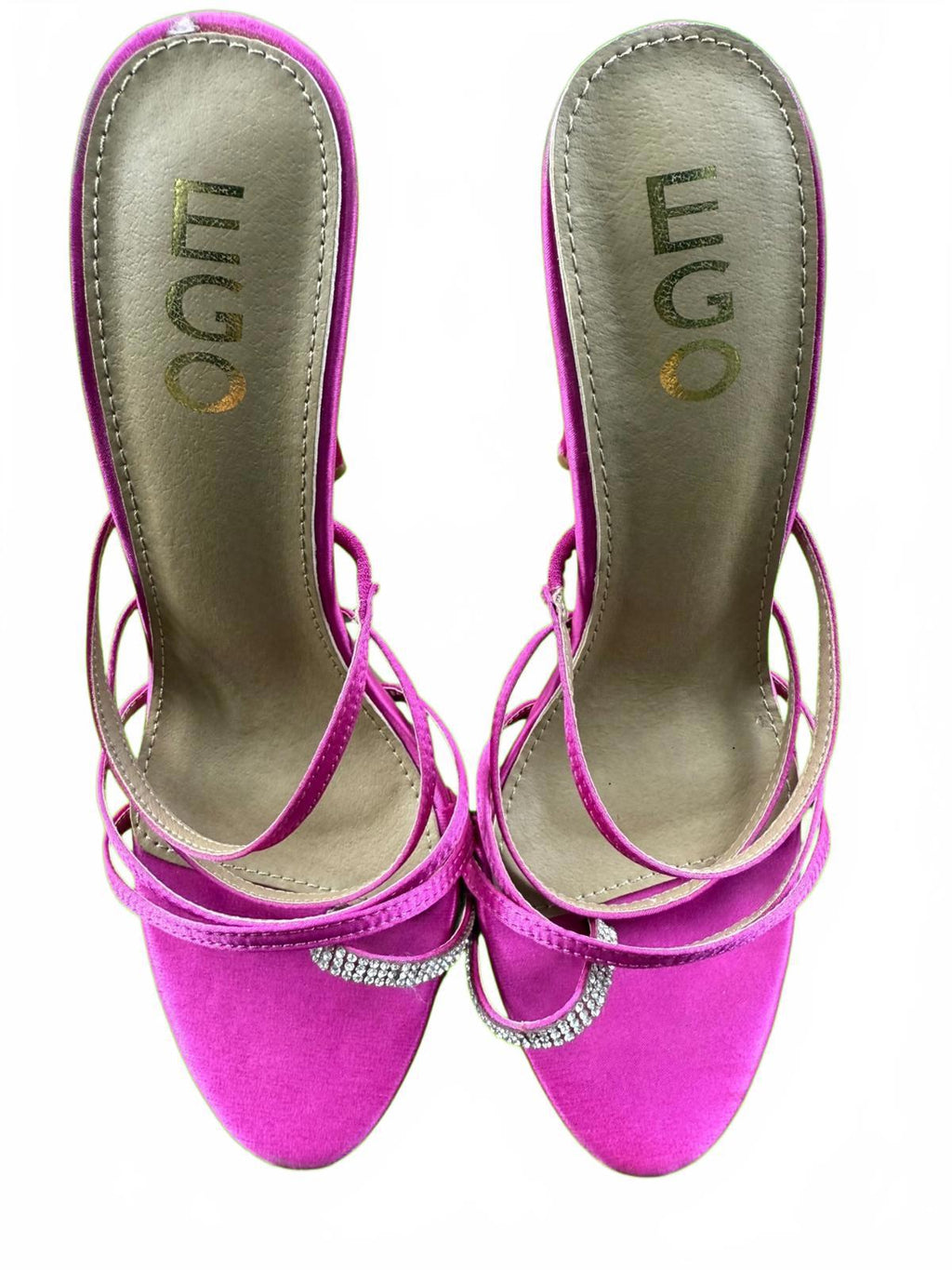 EGO Pink Strappy High Heel Sandals with Rhinestone Detail - Size 6