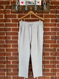 Light Gray Linen Mix Women's Casual Ribbed Pants with Drawstring Waist - Size 14