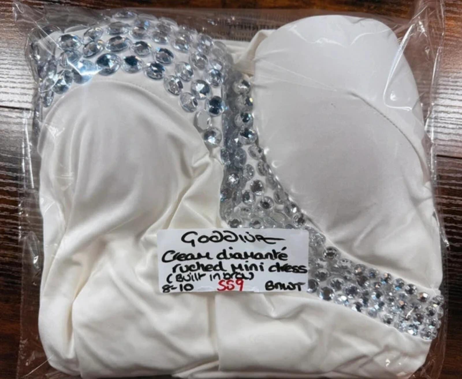 Goddiva Cream Strapless Sequin Bodycon Dress UK 10 Bandeau