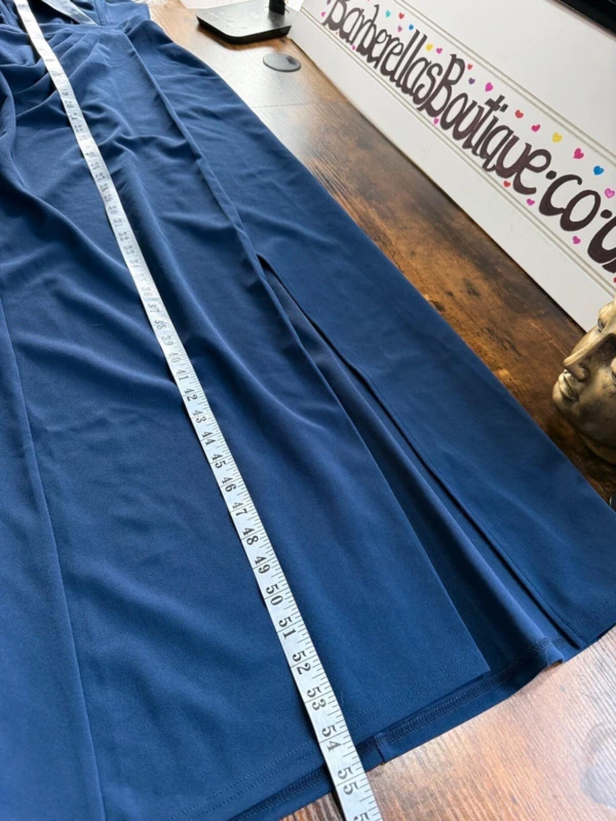 Goddiva Navy Satin Trim Maxi Dress UK 8 Prom Evening Gown