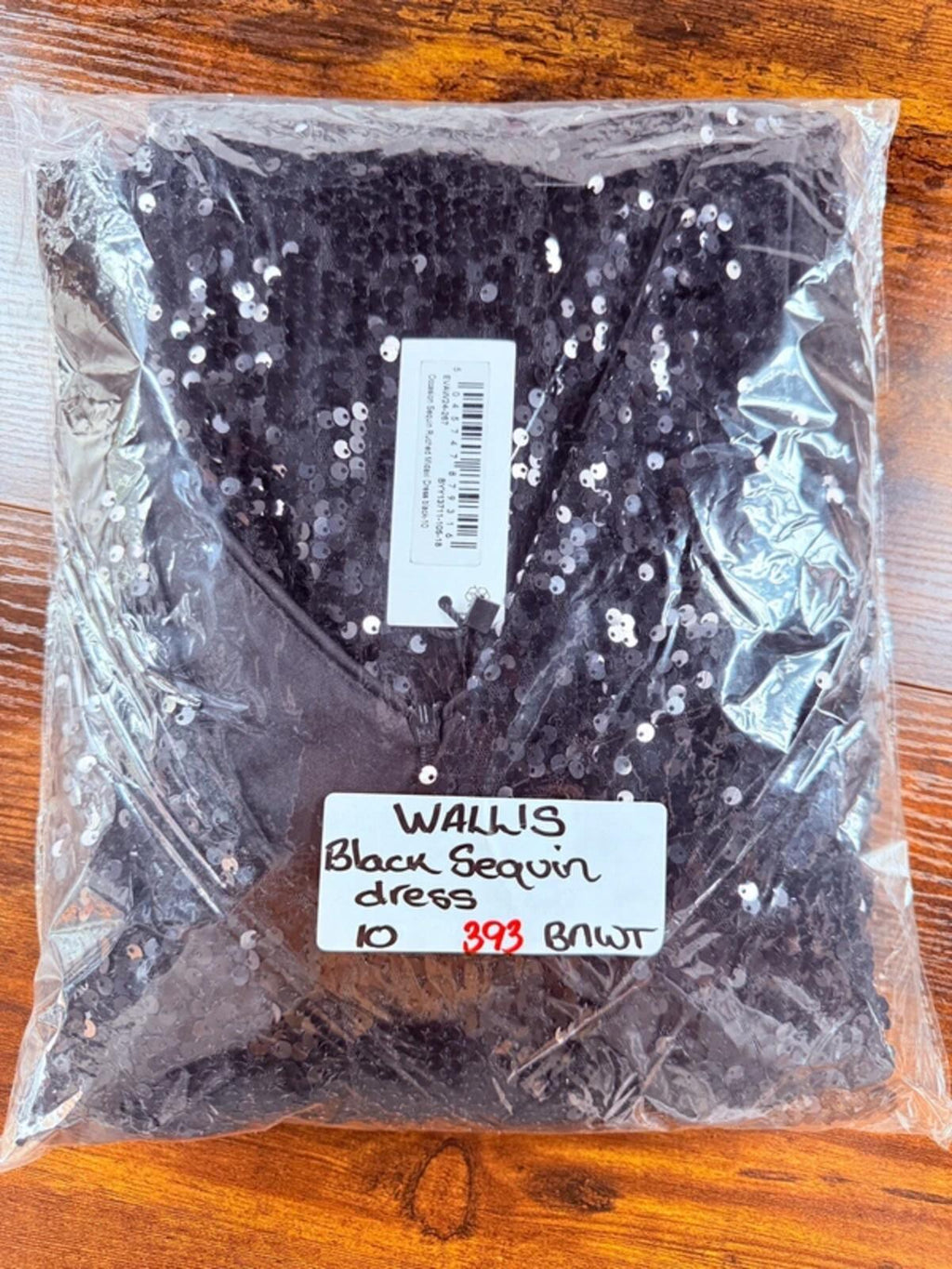Wallis Black Sequin Midi Dress UK10 US6 Ruched Evening Party