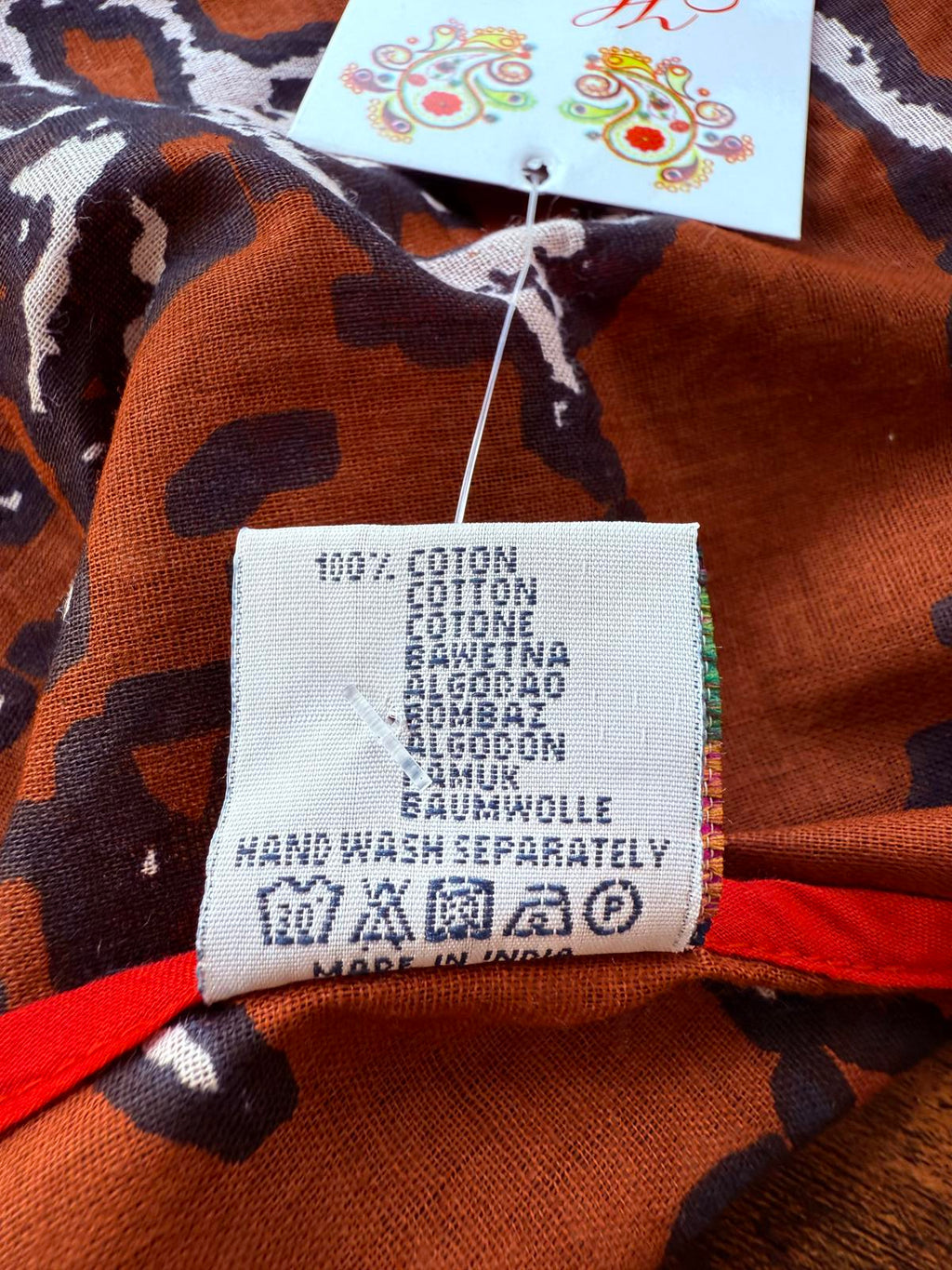 🍫 Abstract Print Cotton Tunic Dress – Size 10-14 – Brown/Multicolour