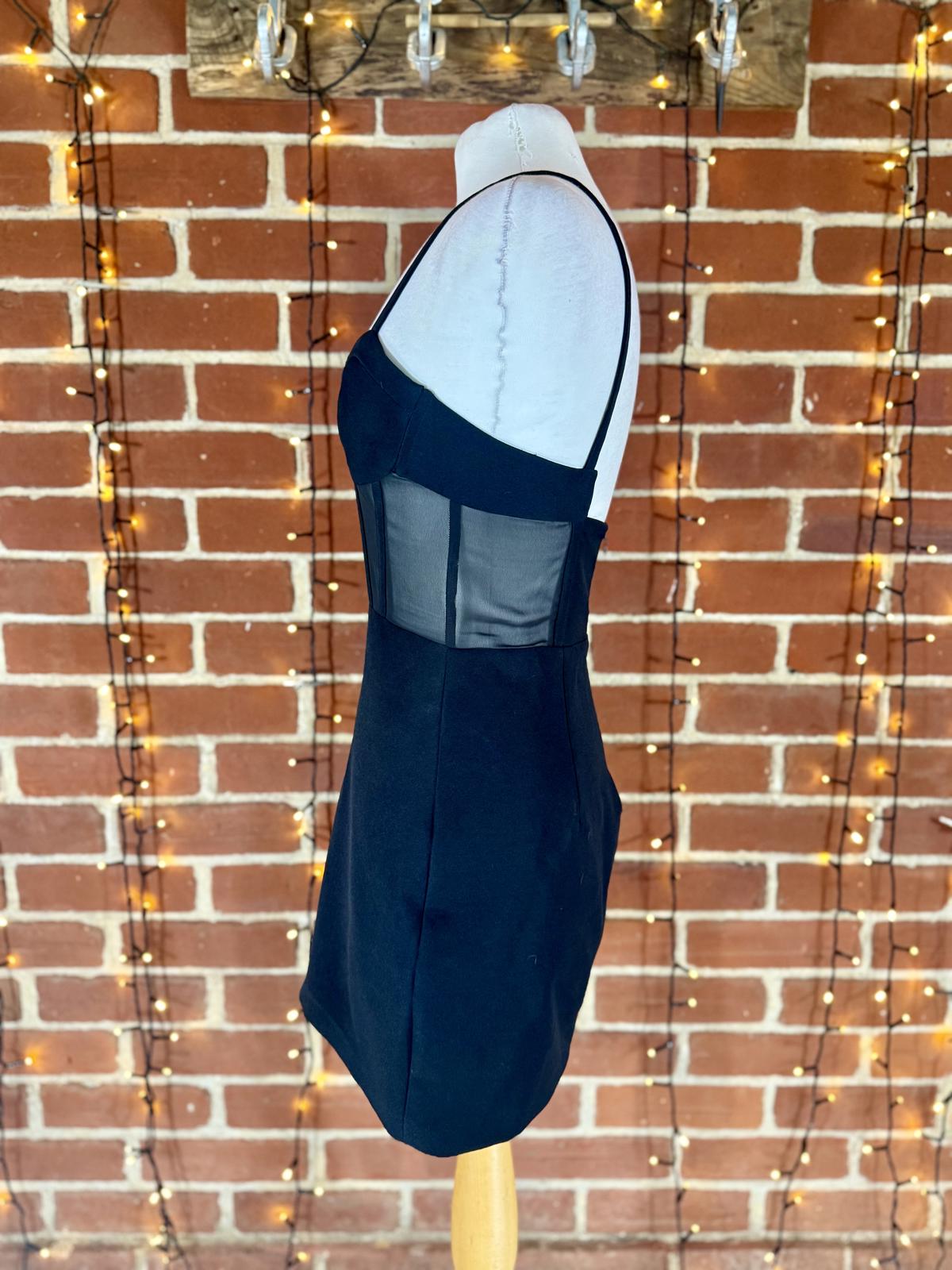 ZARA Black Mesh Corset Mini Dress Size S UK 8 Bustier Bodycon Party Evening #144