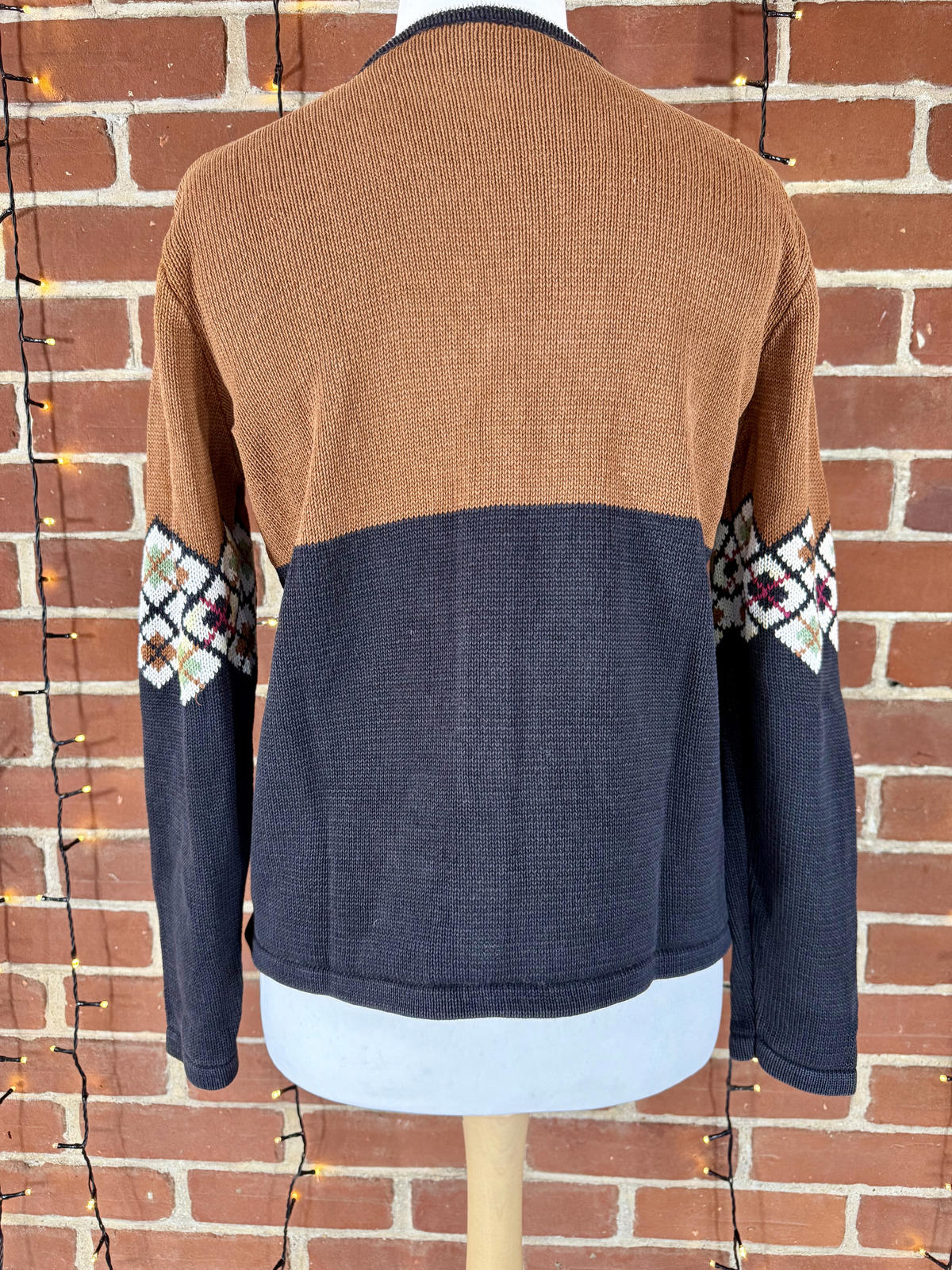 Vintage Hasting and Smith Fair Isle Zip Cardigan Brown & Charcoal M CIRCA 80s/90s