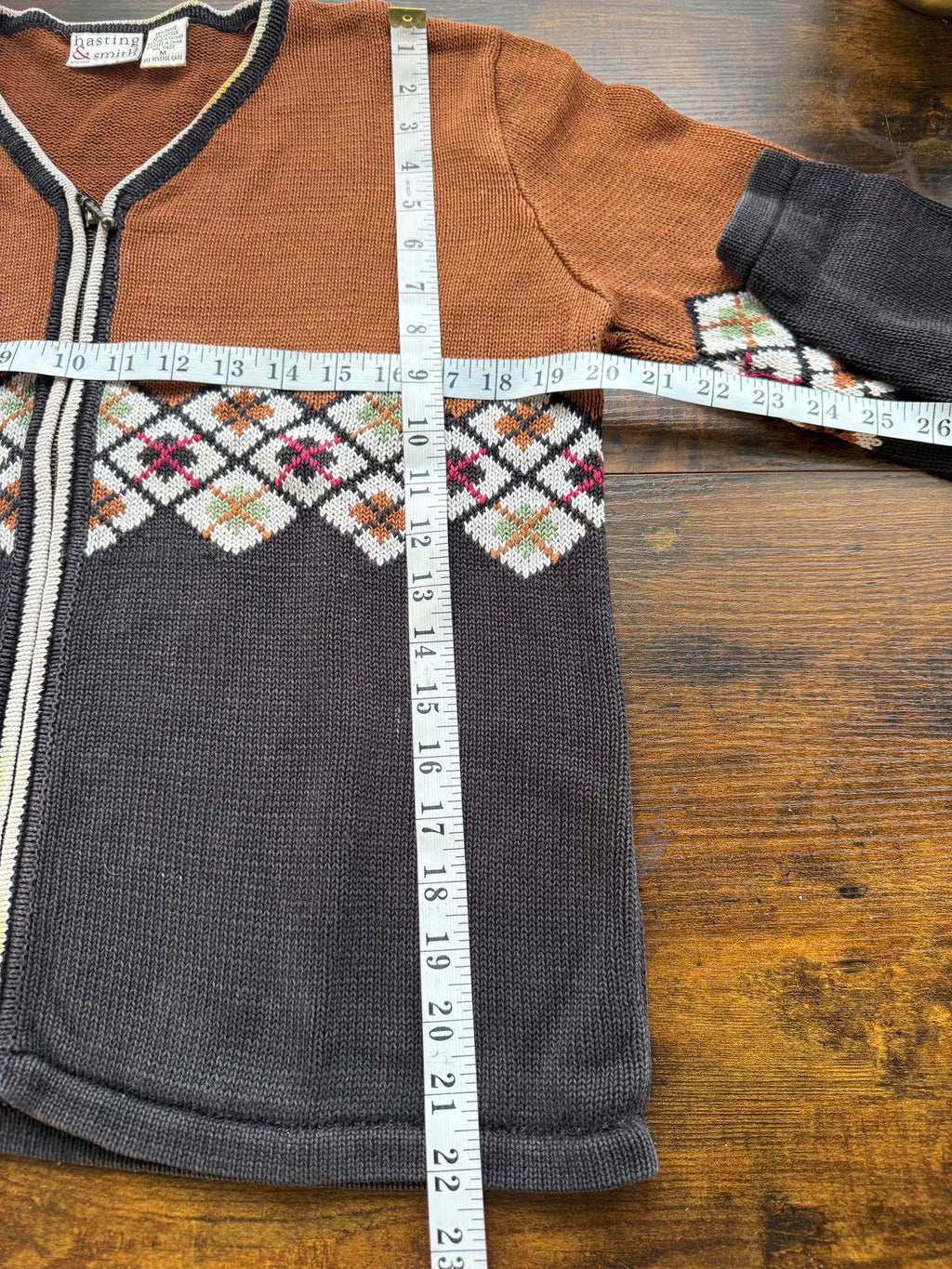 Vintage Hasting and Smith Fair Isle Zip Cardigan Brown & Charcoal M CIRCA 80s/90s