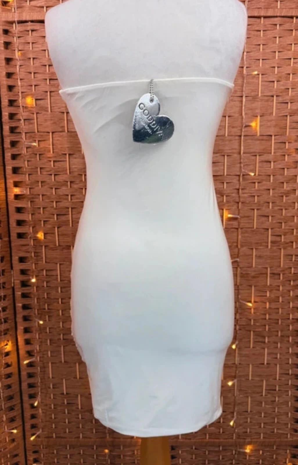 Goddiva Cream Strapless Sequin Bodycon Dress UK 10 Bandeau