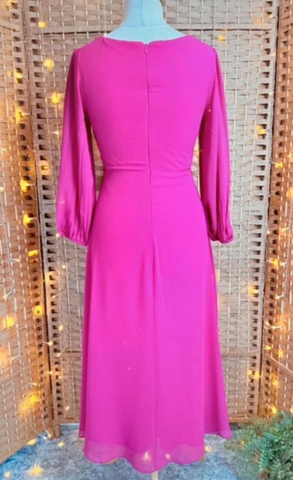 Cerise Pink Chiffon Hanky Hem Dress UK 10-12 Wedding Guest