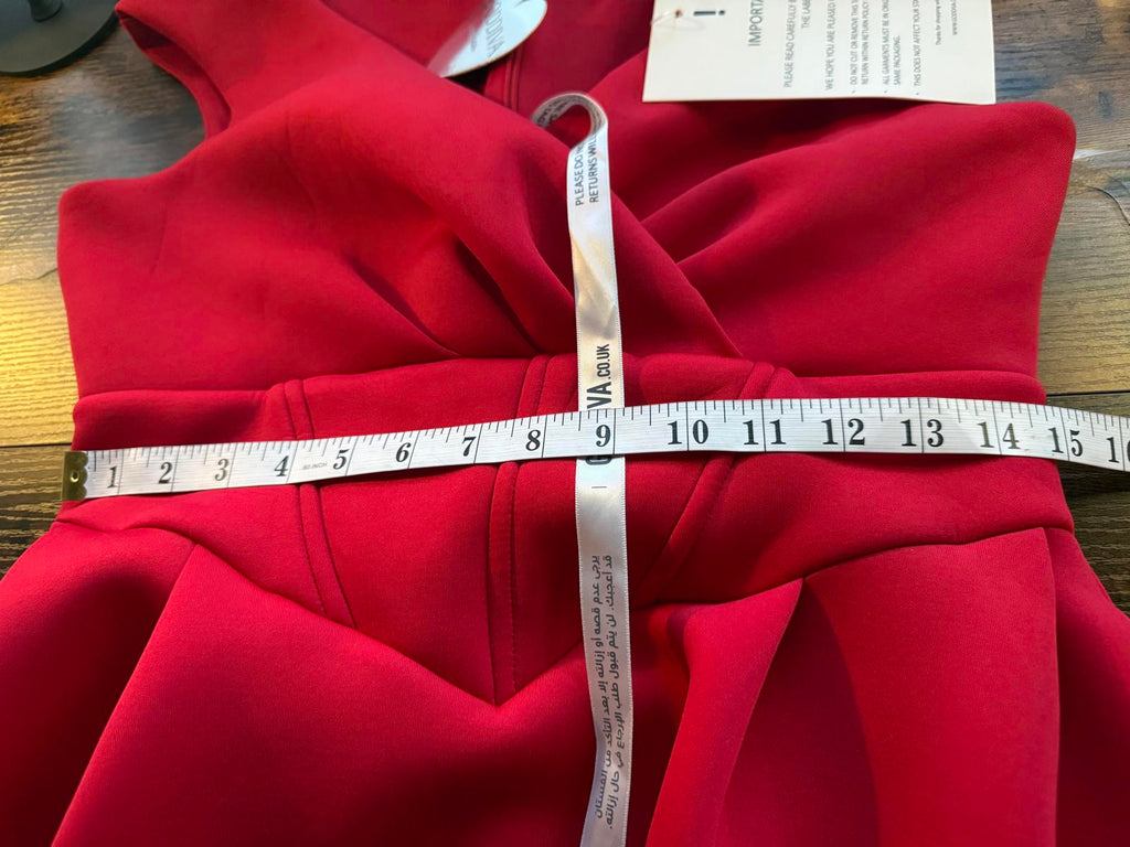 Goddiva London Red Scuba Crepe Midi Dress UK 14 | Elegant Pleated Gown #173