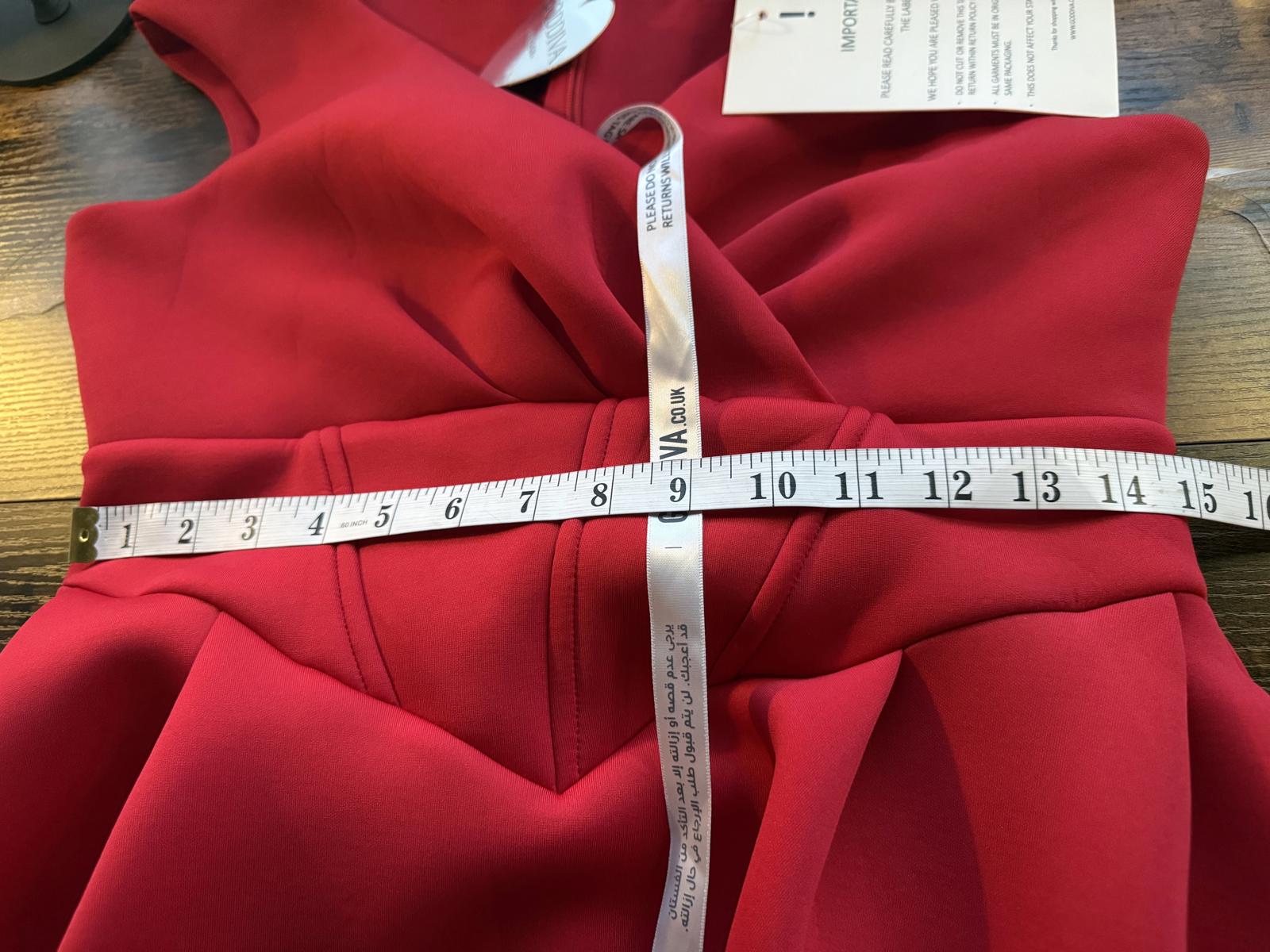 Goddiva London Red Scuba Crepe Midi Dress UK 14 | Elegant Pleated Gown #173