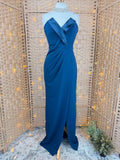 Goddiva Navy Satin Trim Maxi Dress UK 8 Prom Evening Gown