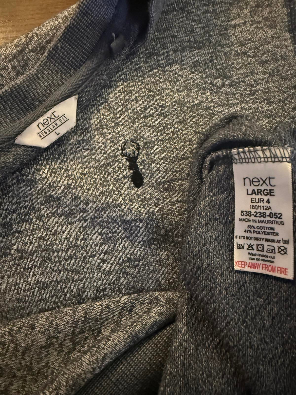 Next Men’s Grey Marl Crew Neck Sweatshirt – Size L Regular Fit NUM12