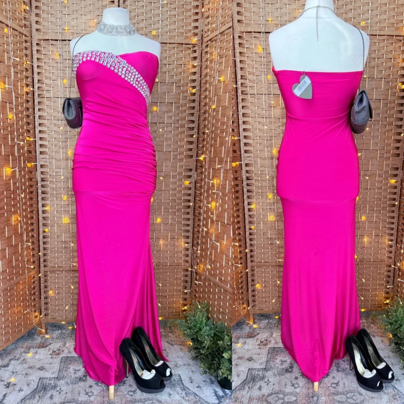Goddiva Cerise Pink Strapless Maxi Dress UK L Prom Evening