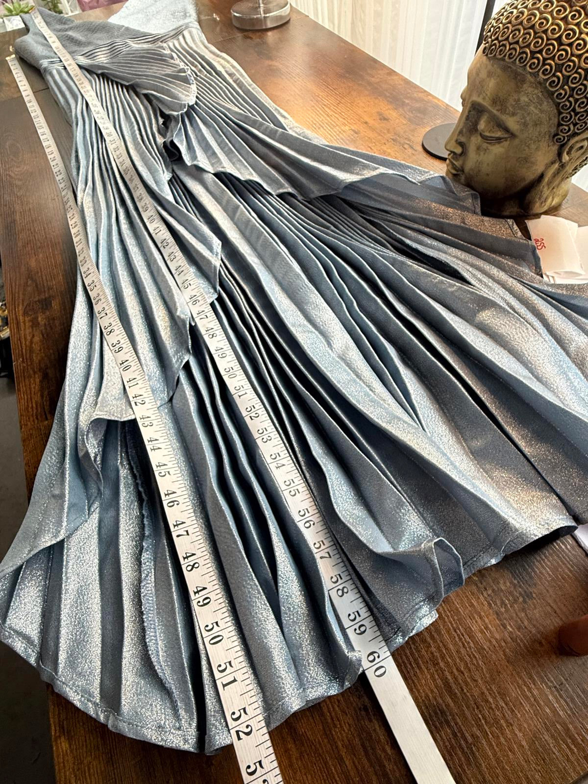 Goddiva London Silver Pleated Wrap Maxi Dress UK 8-10 – New Without Tags    255